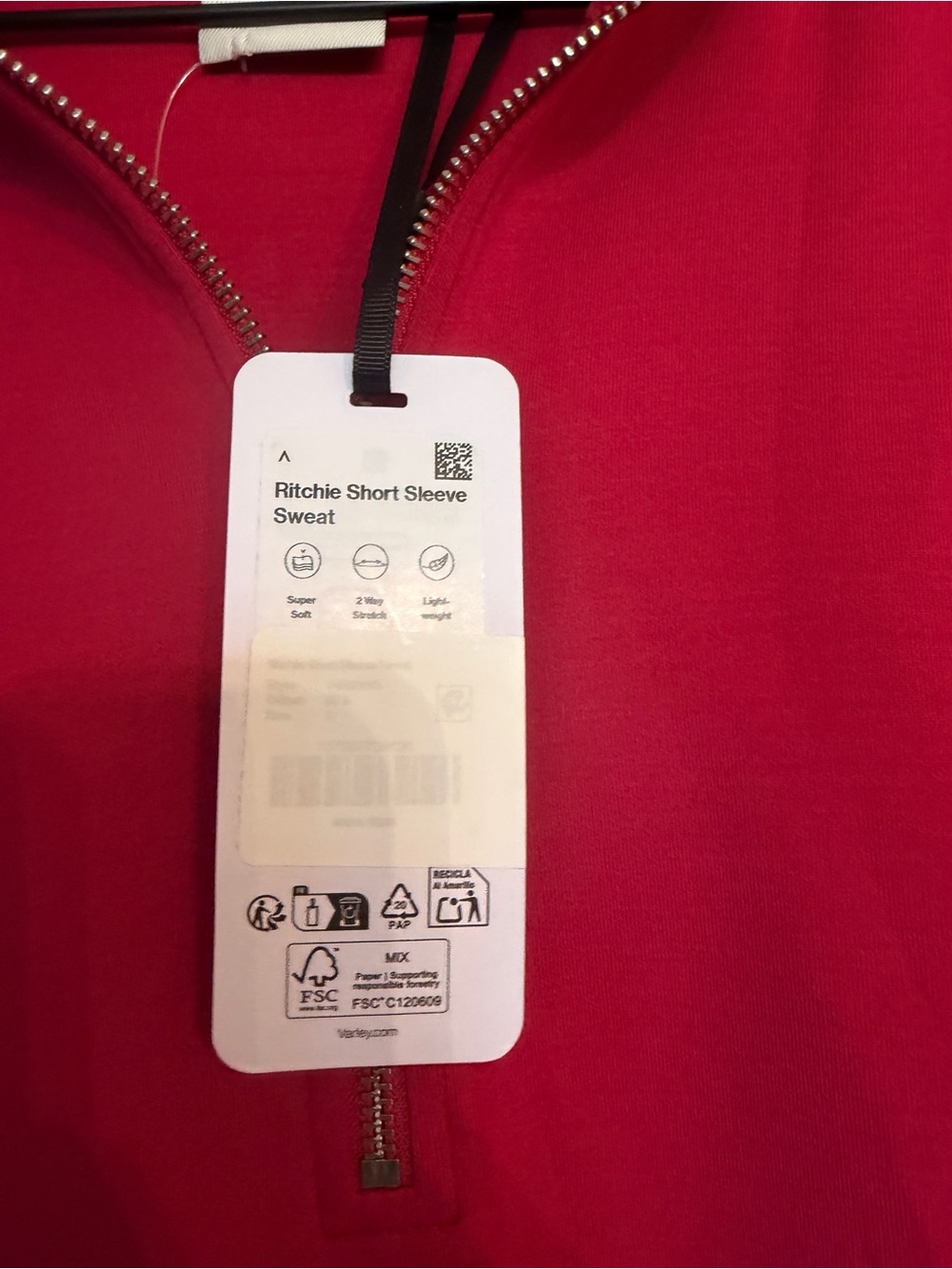Varley Red Short Sleeve Half-Zip Top - Picture 3 of 3